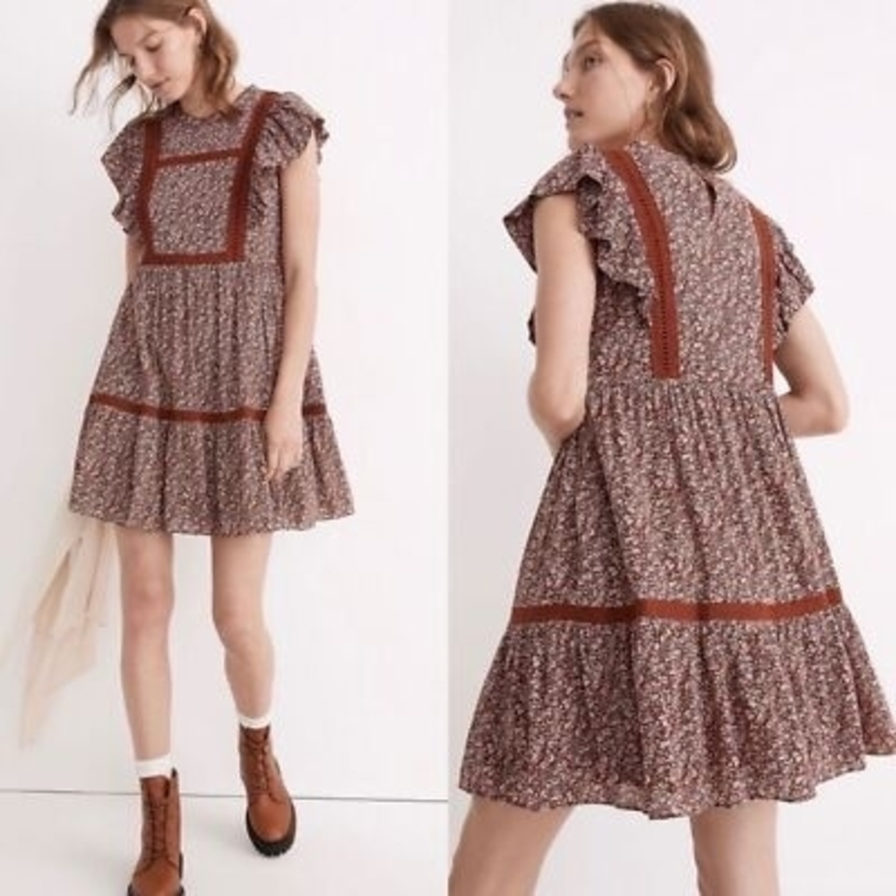 New Madewell Dresses | Madewell Flutter-Sleeve Mini Dress In Cottage Garden